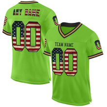 Laden Sie das Bild in den Galerie-Viewer, Custom Neon Green Vintage USA Flag Black-Old Gold Mesh Authentic Throwback Football Jersey