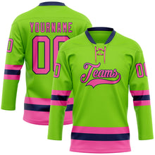 Загрузить изображение в средство просмотра галереи, Custom Neon Green Pink-Navy Hockey Lace Neck Jersey