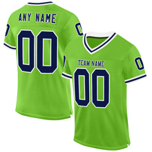 Charger l'image dans la galerie, Custom Neon Green Navy-White Mesh Authentic Throwback Football Jersey