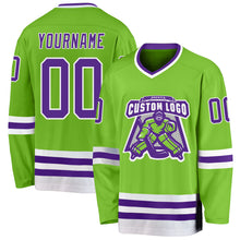 Загрузить изображение в средство просмотра галереи, Custom Neon Green Purple-White Hockey Jersey