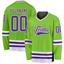 Загрузить изображение в средство просмотра галереи, Custom Neon Green Purple-White Hockey Jersey