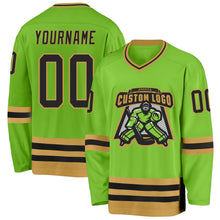 Load image into Gallery viewer, Custom Neon Green Black-Old Gold Hockey Jersey