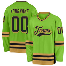 Load image into Gallery viewer, Custom Neon Green Black-Old Gold Hockey Jersey