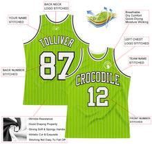 Загрузить изображение в средство просмотра галереи, Custom Neon Green White Pinstripe Black Authentic Basketball Jersey