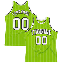 Загрузить изображение в средство просмотра галереи, Custom Neon Green White Pinstripe Black Authentic Basketball Jersey