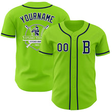 Загрузить изображение в средство просмотра галереи, Custom Neon Green Navy-White Authentic Baseball Jersey
