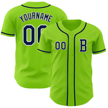Загрузить изображение в средство просмотра галереи, Custom Neon Green Navy-White Authentic Baseball Jersey