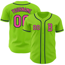 Load image into Gallery viewer, Custom Neon Green Pink-Navy Authentic Baseball Jersey