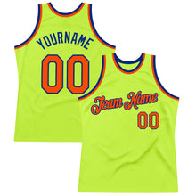 Загрузить изображение в средство просмотра галереи, Custom Neon Green Orange-Royal Authentic Throwback Basketball Jersey