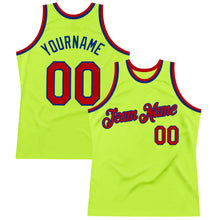 Загрузить изображение в средство просмотра галереи, Custom Neon Green Red-Royal Authentic Throwback Basketball Jersey