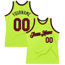 Загрузить изображение в средство просмотра галереи, Custom Neon Green Maroon-Black Authentic Throwback Basketball Jersey