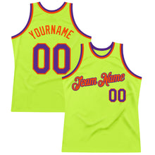 Загрузить изображение в средство просмотра галереи, Custom Neon Green Purple-Orange Authentic Throwback Basketball Jersey