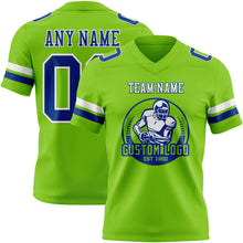 Load image into Gallery viewer, Custom Neon Green Royal-White Authentic Football Jersey