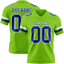 Load image into Gallery viewer, Custom Neon Green Royal-White Authentic Football Jersey