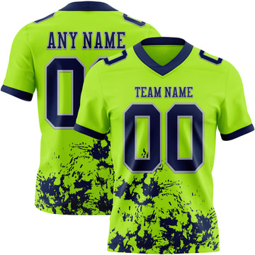 Custom Neon Green Navy-Gray 3D Pattern Splash Authentic Football Jersey