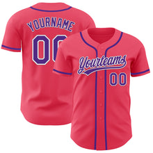 Load image into Gallery viewer, Custom Neon Pink Purple-White Authentic Baseball Jersey