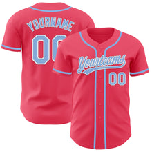 Load image into Gallery viewer, Custom Neon Pink Light Blue-White Authentic Baseball Jersey