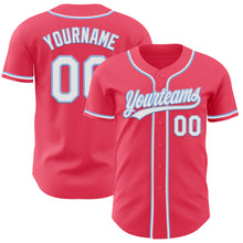 Load image into Gallery viewer, Custom Neon Pink Light Blue-White Authentic Baseball Jersey