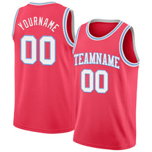 Загрузить изображение в средство просмотра галереи, Custom Neon Pink White-Light Blue Authentic Basketball Jersey