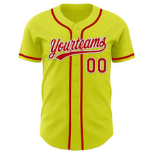 Laden Sie das Bild in den Galerie-Viewer, Custom Neon Yellow Red-White Authentic Baseball Jersey