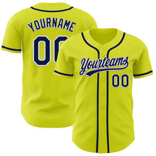 Laden Sie das Bild in den Galerie-Viewer, Custom Neon Yellow Navy-White Authentic Baseball Jersey