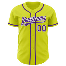 Laden Sie das Bild in den Galerie-Viewer, Custom Neon Yellow Purple-White Authentic Baseball Jersey
