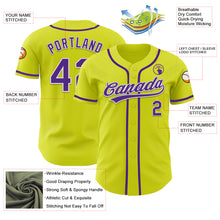 Laden Sie das Bild in den Galerie-Viewer, Custom Neon Yellow Purple-White Authentic Baseball Jersey