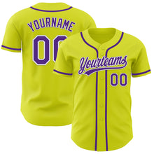 Laden Sie das Bild in den Galerie-Viewer, Custom Neon Yellow Purple-White Authentic Baseball Jersey