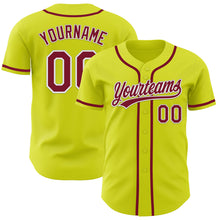 Laden Sie das Bild in den Galerie-Viewer, Custom Neon Yellow Crimson-White Authentic Baseball Jersey
