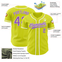 Laden Sie das Bild in den Galerie-Viewer, Custom Neon Yellow Medium Purple-White Authentic Baseball Jersey