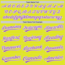 Laden Sie das Bild in den Galerie-Viewer, Custom Neon Yellow Medium Purple-White Authentic Baseball Jersey