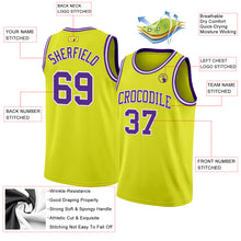 Laden Sie das Bild in den Galerie-Viewer, Custom Neon Yellow Purple-White Authentic Basketball Jersey