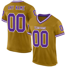 Load image into Gallery viewer, Custom Old Gold Purple-White Mesh Authentic Throwback Football Jersey