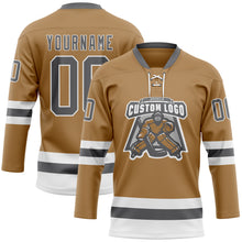 Загрузить изображение в средство просмотра галереи, Custom Old Gold Steel Gray-White Hockey Lace Neck Jersey
