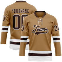 Загрузить изображение в средство просмотра галереи, Custom Old Gold Brown-White Hockey Lace Neck Jersey