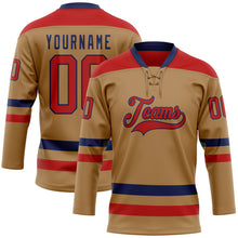 Загрузить изображение в средство просмотра галереи, Custom Old Gold Red-Navy Hockey Lace Neck Jersey