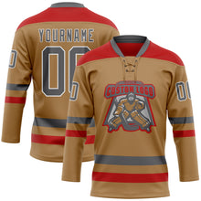 Загрузить изображение в средство просмотра галереи, Custom Old Gold Steel Gray-Red Hockey Lace Neck Jersey