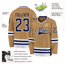 Load image into Gallery viewer, Custom Old Gold Navy-White Hockey Jersey