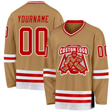 Загрузить изображение в средство просмотра галереи, Custom Old Gold Red-White Hockey Jersey