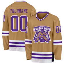 Загрузить изображение в средство просмотра галереи, Custom Old Gold Purple-White Hockey Jersey