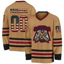 Load image into Gallery viewer, Custom Old Gold Vintage USA Flag Black-Maroon Hockey Jersey