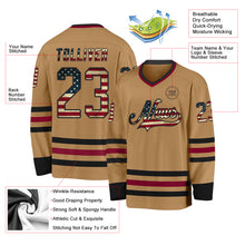 Load image into Gallery viewer, Custom Old Gold Vintage USA Flag Black-Maroon Hockey Jersey