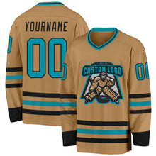 Загрузить изображение в средство просмотра галереи, Custom Old Gold Teal-Black Hockey Jersey