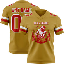 Load image into Gallery viewer, Custom Old Gold Red-White Authentic Football Jersey