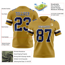 Load image into Gallery viewer, Custom Old Gold Navy-White Authentic Football Jersey