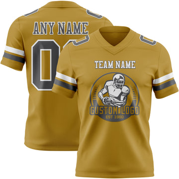 Custom Old Gold Steel Gray-White Authentic Football Jersey