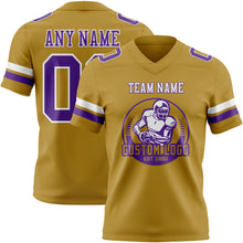 Load image into Gallery viewer, Custom Old Gold Purple-White Authentic Football Jersey