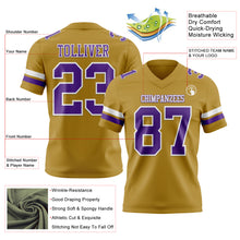 Load image into Gallery viewer, Custom Old Gold Purple-White Authentic Football Jersey