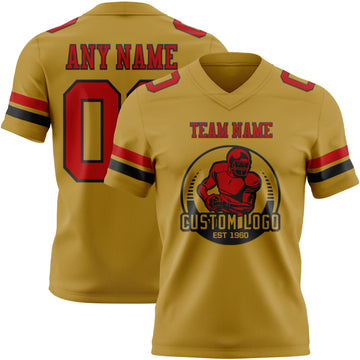 Custom Old Gold Red-Black Authentic Football Jersey