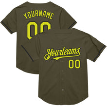 Load image into Gallery viewer, Custom Olive Neon Yellow-Black Mesh Authentic Throwback Salute To Service Baseball Jersey